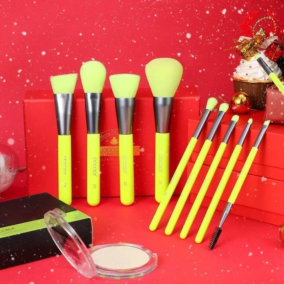 Docolor Makeup Brushes 10 Pcs Premium Synthetic Hair Brush Set, Neon Green - Picture 2 of 15